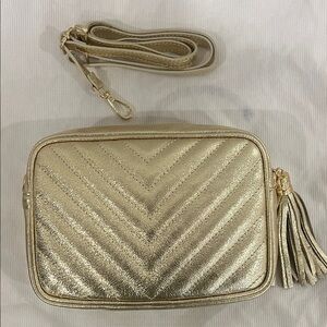 Gold Metallic Leather quilted bag with tassles